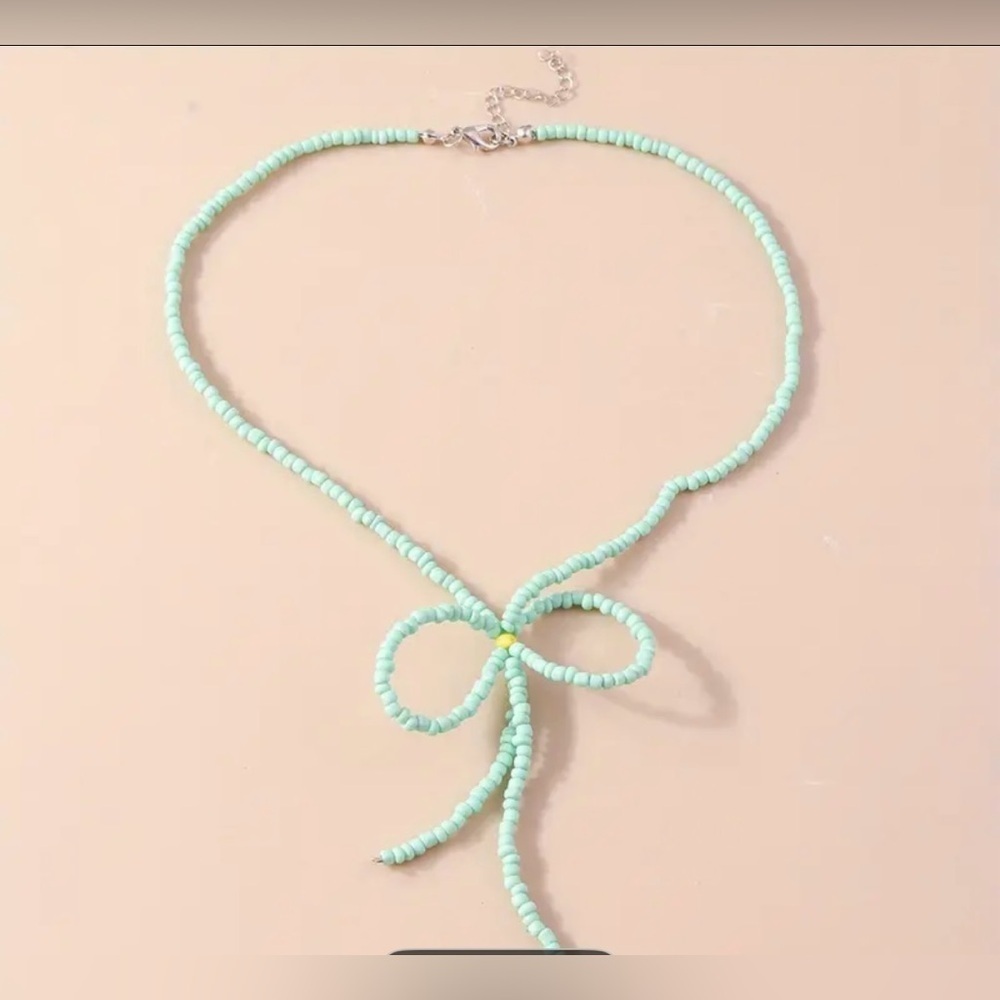 Mint Green Bow Necklace Minimalist Design Jewelry
